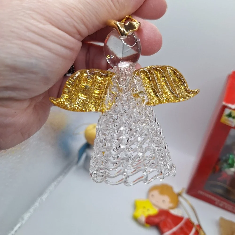 Lot of 5 Angel Theme Christmas Ornaments Vintage Wax Wood‎ & Glass
